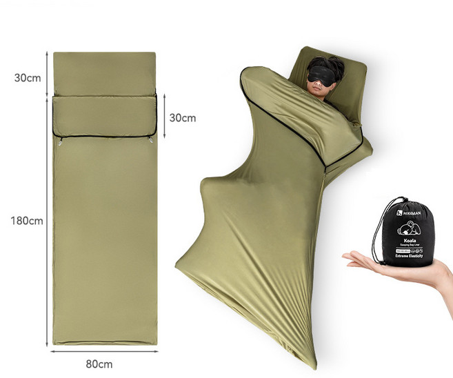 호텔리어 침낭 속담 초경량 휴대용 봉투형 스판 슬리핑담 야외 캠핑 속담 탈부착 가능 여행용, 1개, 그린