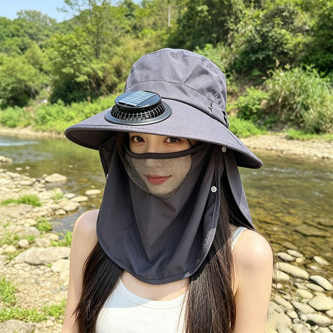 AKRUA 태양열선풍기모자 태양선풍기모자여자 태양광선풍기모자 선풍기모자 모자선풍기 usb선풍기모자 옥외 캠핑 자전거를 타다 낚시, 다크그레이