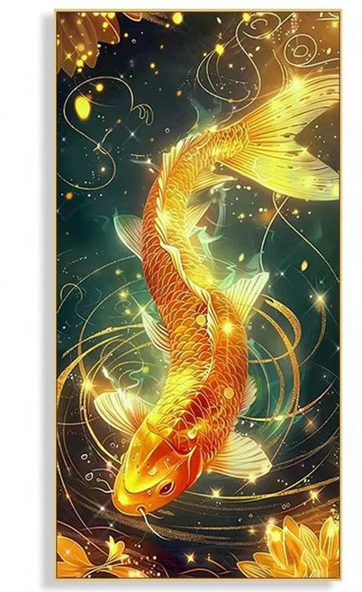돈벼락 재물 황금잉어 DIY키트 보석십자수 인테리어 액자불포함 45x70cm, 다색상, 1개
