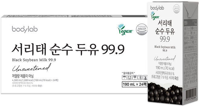 7위 - 바디랩 서리태 순수 두유 99.9, 190ml, 24개