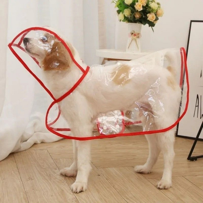 寵物透明防水雨衣 適用於中大型金毛、泰迪、柴犬等犬隻, 1個, 雨衣-紅色邊2xL建議13-18斤