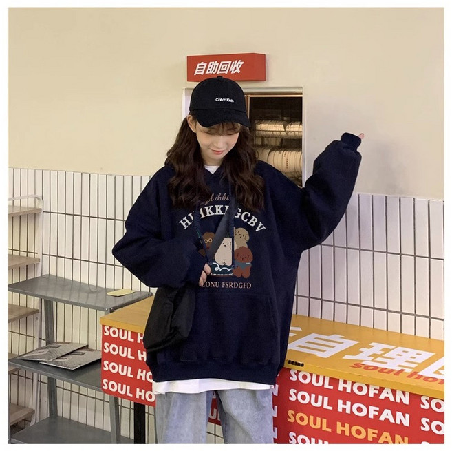連帽衛衣 長袖大學t oversize帽t 衣服女 美式復古 長袖上衣 韓國上衣 棒球外套 銀狐絨秋冬外套