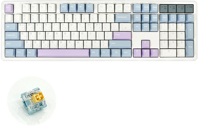 큐센 Q104 가스켓 방식 풀윤활 유무선 블루투스 기계식 게이밍 키보드, 저소음 바다소금축, 블루퍼플