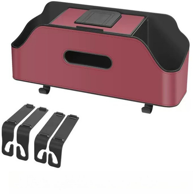 베베어스 차량용 헤드레스트 컵홀더 수납함 뒷좌석 다용도 핸드폰 거치대 티슈함, 레드, 1개