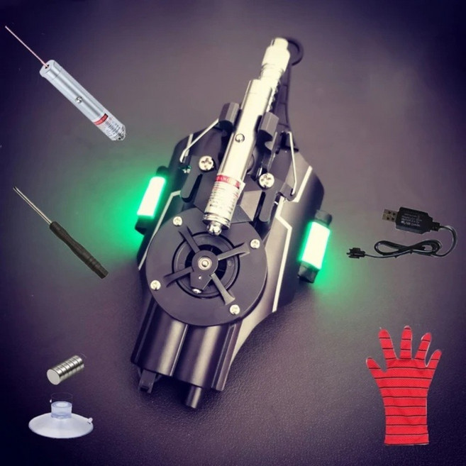 전자동 스파이더맨 웹 슈터 스파이더 로프 코스프레 소품 선물, 블랙 레이저 장착, 1개