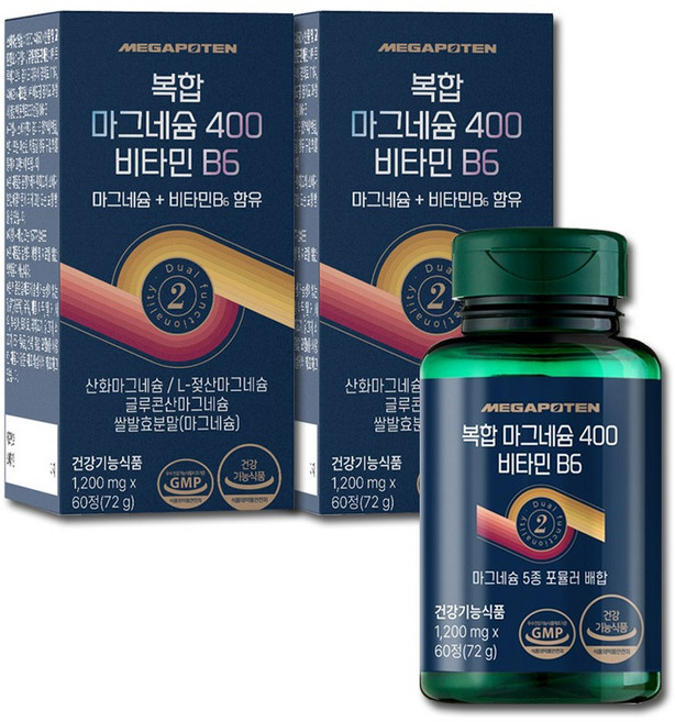 메가포텐 복합 마그네슘 400 비타민B6 / 글루콘산 젖산 쌀발효 산화마그네슘, 2개, 60정