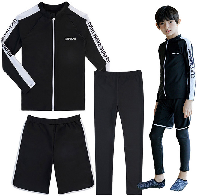 동그리 주니어 sf-81 블랙 초등 래쉬가드 3pc 집업상의 반바지 레깅스 수영복 생존