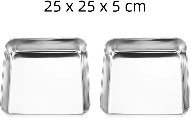 2Pcs 스퀘어 케이크 틴 브라우니 베이킹 금형 캐서롤 접시 이상적인 식기 세척기 안전한 스테인레스 스틸, 02 2PCS 25 x 25 x 5 cm