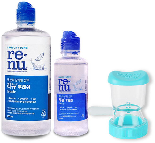 리뉴 후레쉬 240ml + 아이컵 눈 세척기, 1세트, 리뉴 후레쉬 475ml + 아이컵(블루)