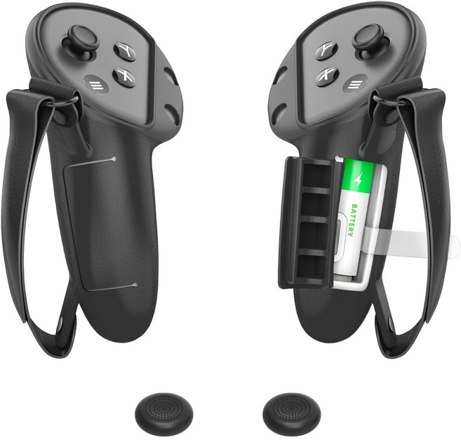 배터리 교체용 개폐 커버 & 손가락 스트랩 실리콘 보호 컨트롤러 케이스 커버 메타 퀘이스트 3/3S VR 액세서리용, 1개, 검은색, ZD-CN01