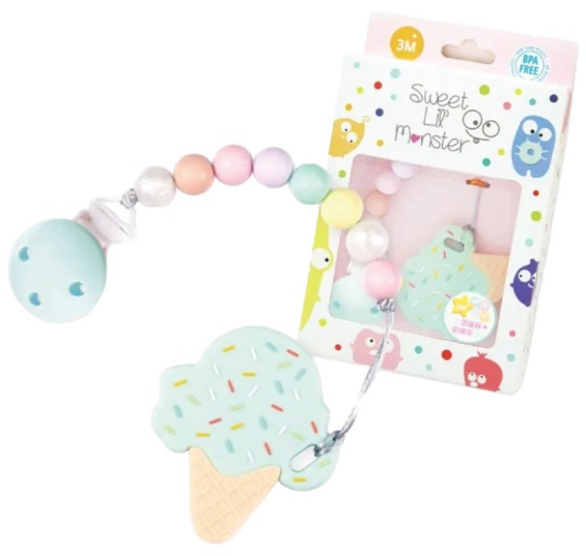 Sweet Lil' Monster 怪獸寶貝 固齒器 奶嘴鍊, 固齒器 + 奶嘴夾, 薄荷棉花糖冰淇淋, 1個