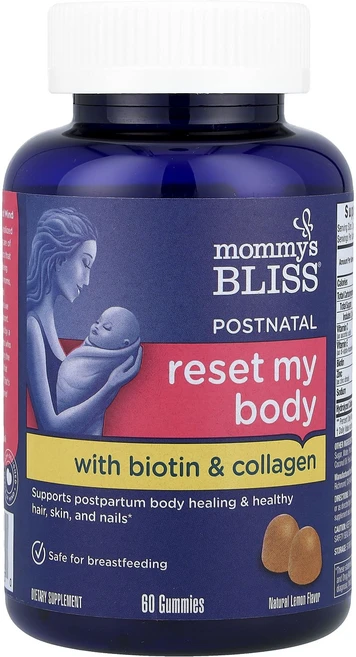 단백질 비타민 철분 마그내슘 칼슘 Mommy's Bliss 산후 재설정 마이 바디 비오틴 및 콜라겐 함유 천연 레몬 맛 구미젤리 60개 고루고루섭취해주세요, MommysBliss산후재설정마이바디비오틴및콜라겐함유천, 1개 - 쿠팡
