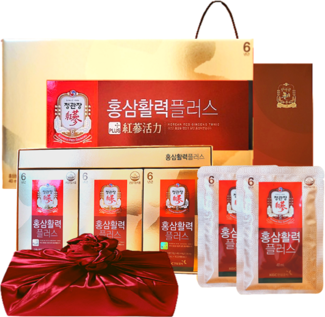 정관장 6년근 홍삼정 활력 진액 30포 프리미엄 면역 선물세트 + 쇼핑백 부모님 설 명절 골프 여행(보자기 포함), 40ml, 30세트