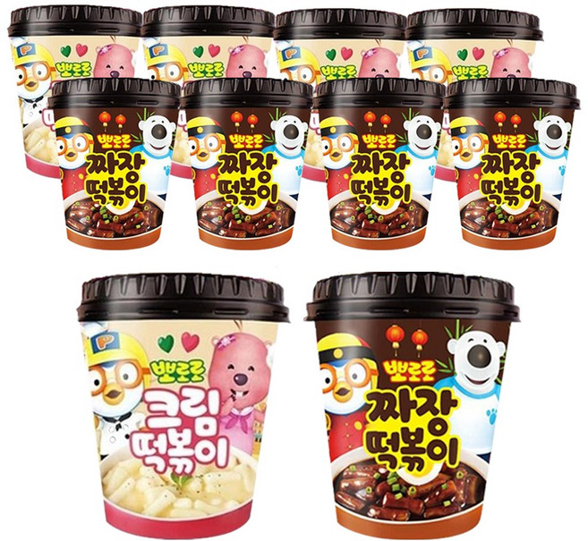 뽀로로 컵 떡볶이 크림115g 5개+짜장110g 5개 (총10개) 어린이캠핑여행식품즉석간편, 10개, 112.5g