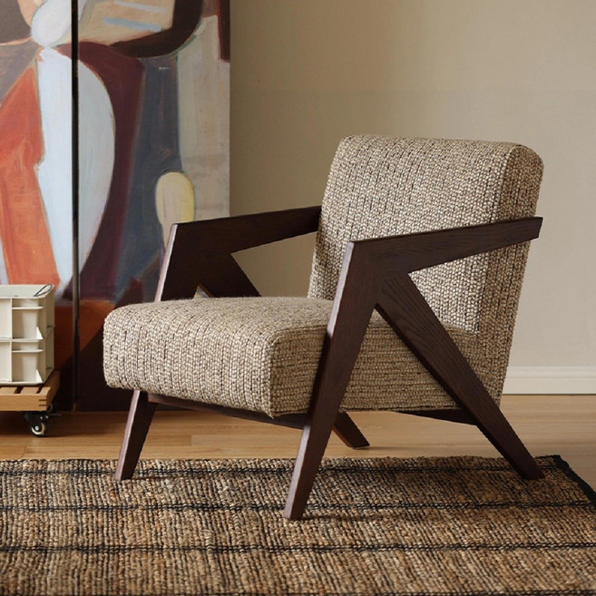 Henny가구 고급 쇼파의자 암체어 라운지체어 원목 카페의자, 브라운, 1개