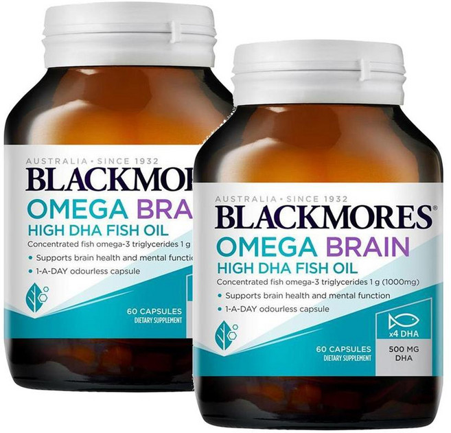 블랙모어스 오메가 브레인 하이 DHA 피쉬 오일 캡슐, 60정, 2개