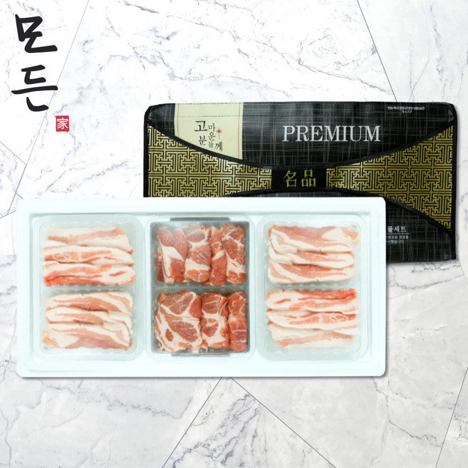 돼지고기 선물세트 추석 1등급 주문시 작업 4일 도축 제주 무항생제 선물용 김치찌개용 잡채용 다짐육 앞다리살, 삽겹살 500G 2팩 + 목살 500G 1팩 1.5KG, 1개