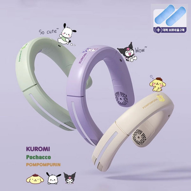 산리오 정품 인증 쿠로미 휴대용 목걸이 선풍기 무음 USB 충전 선풍기 +Integrated International Trade Co. Ltd 머리핀, 폼폼푸린