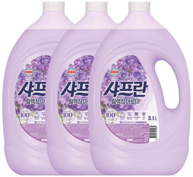 엘지생활건강 샤프란 섬유유연제 릴렉싱아로마 / 용기 구연산함유 실내건조, 3.1L, 3개