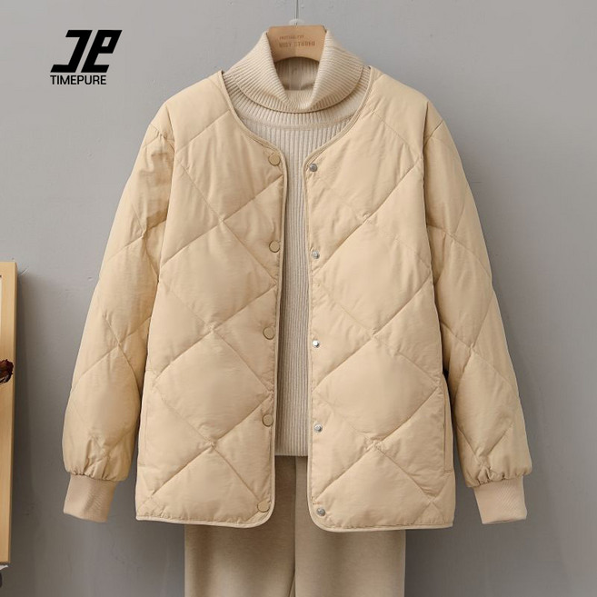 TIMEPURE 봄 가을 여성용 경량 패딩 스타일리시한 다이아몬드 패턴과 따뜻한 충전재로 완성된 짧은 기장의 겨울 아우터
