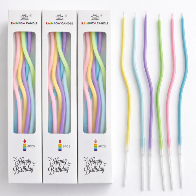 생일파티 웨이브초 케이크초 생일초, 3세트, 파스텔 6P