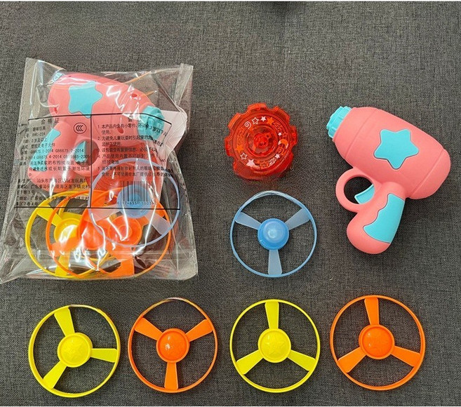 飛天發光竹蜻蜓陀螺手槍 兒童戶外飛行玩具, 馬卡龍粉色, 1個