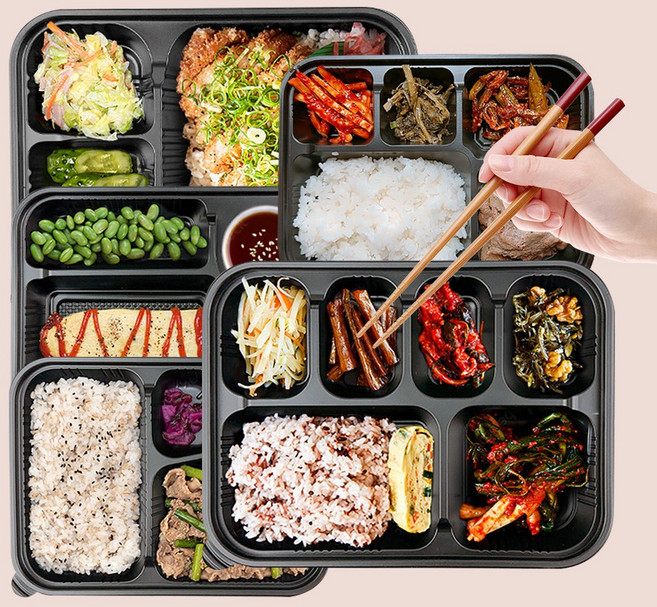 도시락용기 뚜껑포함 덮밥 반찬 급식 일회용식판, 1개, 50세트, 3칸