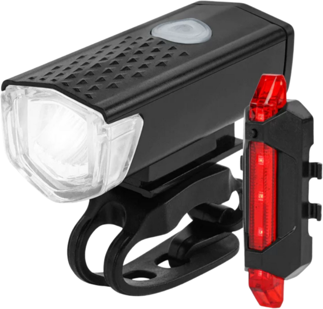심플린 자전거 라이트 전조등 후미등 세트 초경량 USB 충전식, 1세트, 블랙+레드