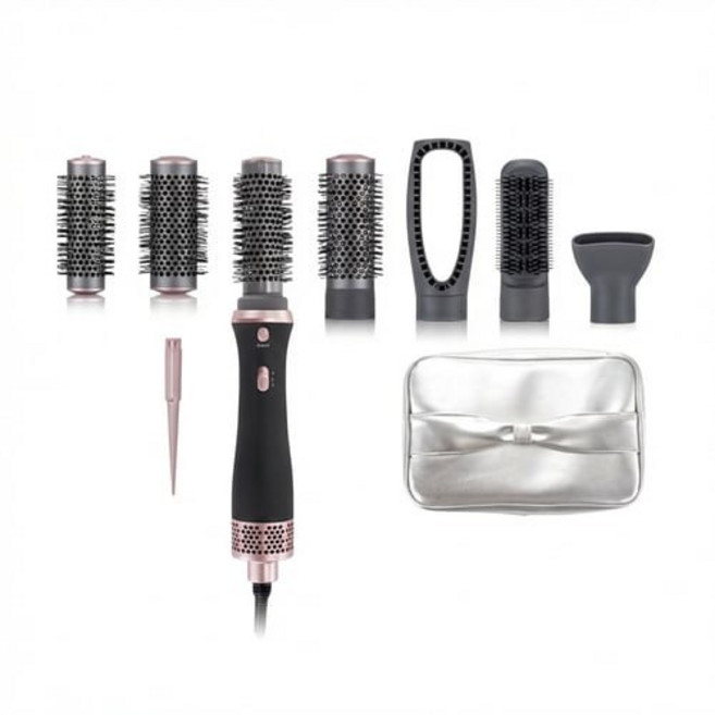 로페 에어 뽕 헤어 스타일러 + 롤 4종 + 노즐 3종 + 파워 스틱 + 파우치 세트 LD-317 600W, 블랙