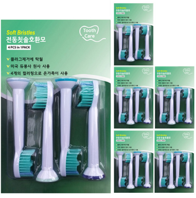 필립스 전동칫솔모 호환 리필모 6팩 24개입 플렉스케어 헬스화이트 에센스 이지클린 소닉케어, 24개, 필립스 호환모