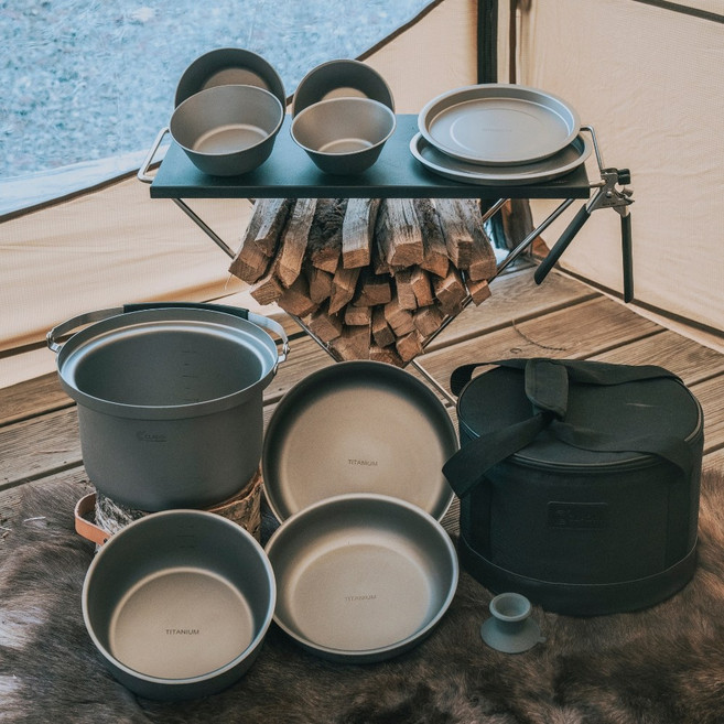 클래딘 통3중 IH 리얼 티타늄 캠핑 코펠 V2 세트 13종 코펠세트+휴대용가방 1세트, 혼합