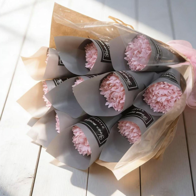 비누꽃 한송이 어버이날 카네이션 꽃다발 10개 세트 생신 축하 입학식 단체행사, 1개, 핑크