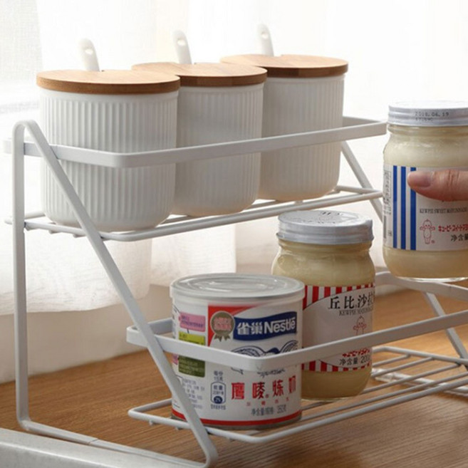 계단형 주방 정리 철제 선반 싱크대 조미료 양념통 2단 거치대, 2003 주방철제2단수납