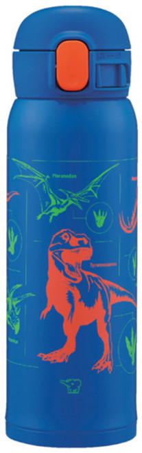 ZOJIRUSHI 象印 不鏽鋼馬克保溫保冷隨行杯 一鍵式 SM-WJ48, 1個, 0.48L, 恐龍藍