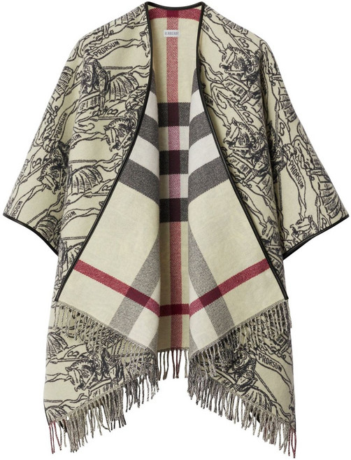 버버리 이퀘스트리안 나이트 프린지 울 판초