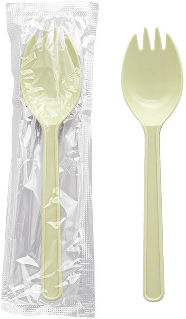 [일용상회]일회용 포크숟가락 CI 160mm 낱개포장 (1매 커팅) 1000개 아이보리 스포키, 1개