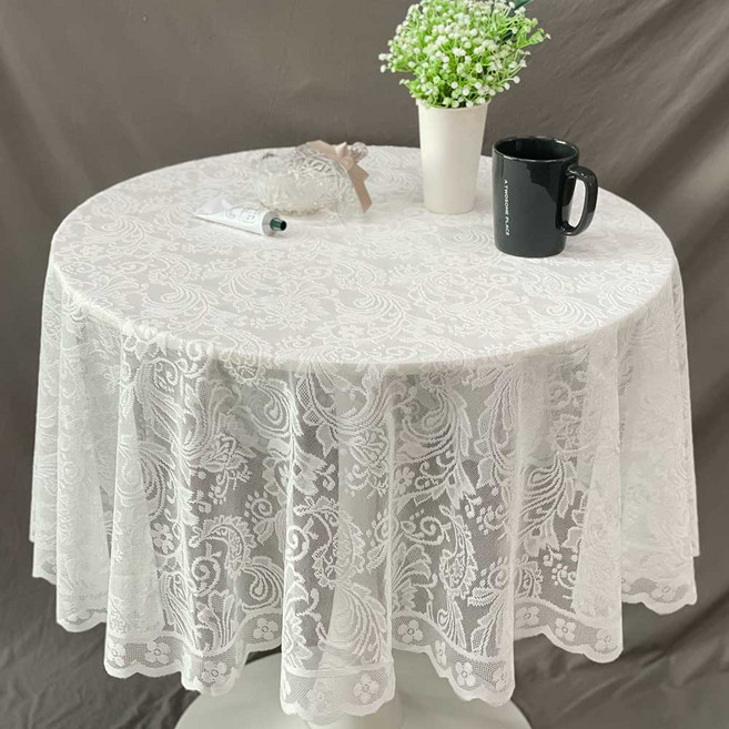다람앤토리 우아한 원형 레이스 테이블보, 1개, 4인_직경150cm, 화이트