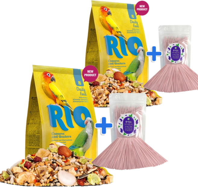 리오 코뉴어 퀘이커 데일리 중대형 앵무새 사료 + 무염국수, 2개, 1kg