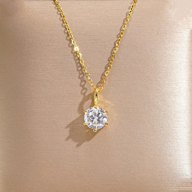 Youmi 14K 도금 5A 라운드 큐빅 여성 목걸이 클래식 디자인 데일리 포인트 TJM-004