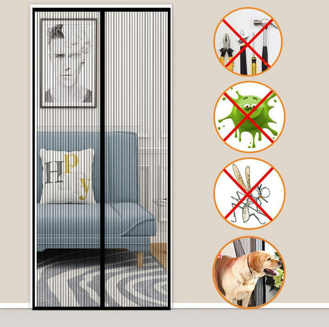 촘촘한 프리미엄 모기장 커튼，써머쿨 디자인 자석식 방충망 방문용 현관문 방문 커튼형모기장 자석식 방충망 고급 자석 방충망 해충 차단 모기장, 1개, 블랙A, 블랙