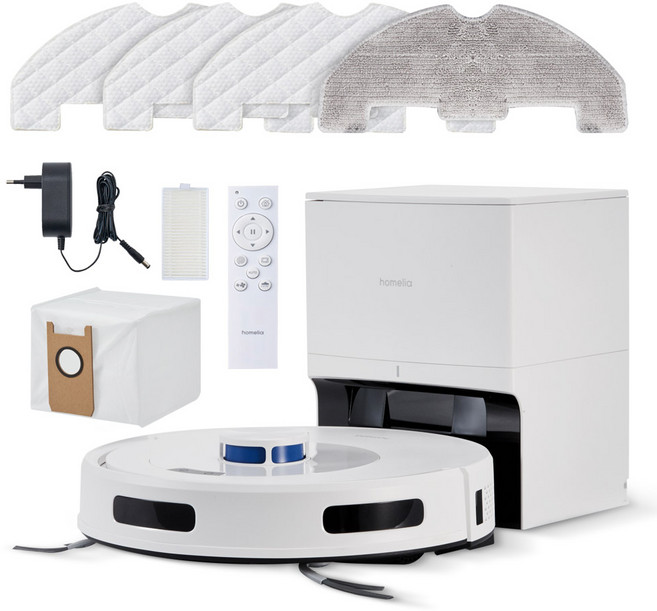 [신제품] 홈리아 로봇청소기 스마트 물걸레 청소 강력 흡입 자동충전, 화이트, 클린스테이션