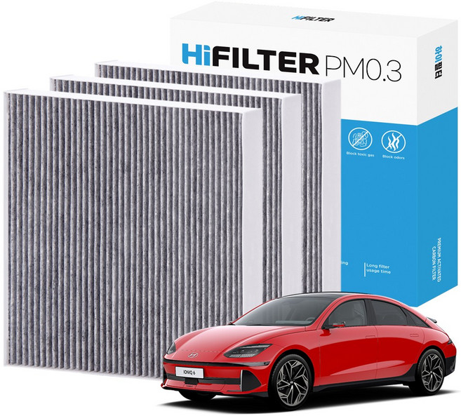 2+1 하이필터 PM 0.3 활성탄 자동차 에어컨 필터 현대, 3개, 아이오닉6 (1세대/CE) HI-L112