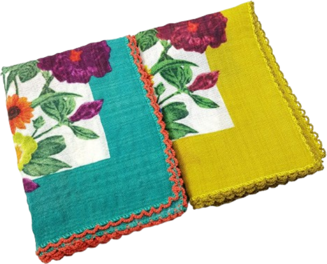 레이스 뜨게 꽃 패턴 쁘띠 에티켓 손수건 스카프 2개 세트