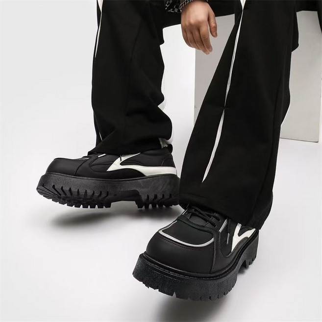 YAPOGI 남성 멋쟁이 빈티지 봄 가을 통굽 미끄럼 방지 스니커즈 캐주얼 보드화