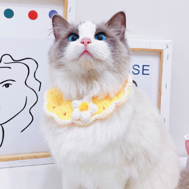 하니펫 반려동물 귀요미스카프 뜨게꽃 스카프, 노랑, 1개