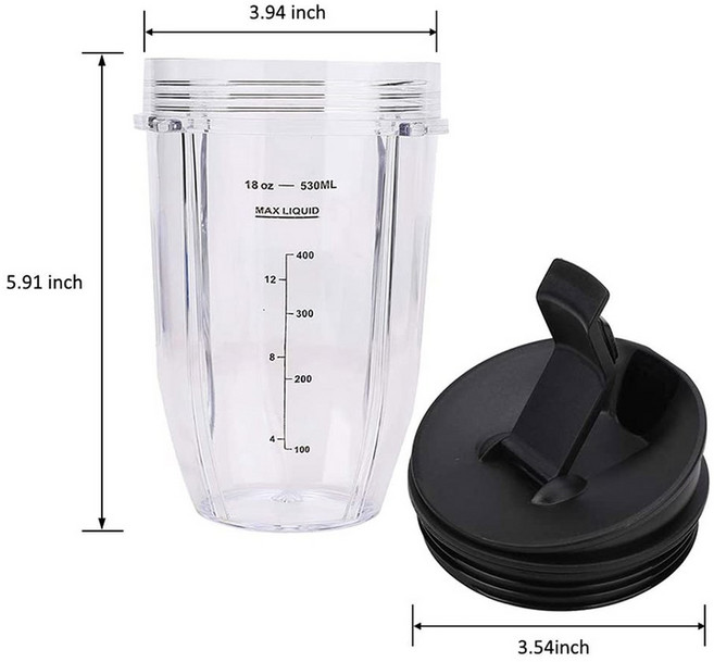 노 브랜드 Ninja Auto IQ BL480 BL642 BL450 BL682 용 뚜껑이있는 2 pcs 18oz 교체 닌자 블렌더 컵, 착즙기 액세서리 * 2개, 01 CHINA