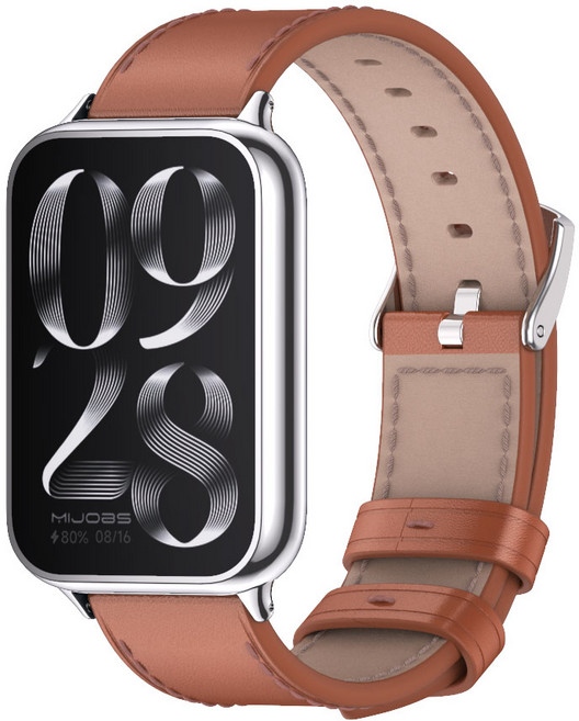 SKENOS 샤오미 스마트밴드9 8프로 / 레드미워치 6 5 호환 가죽 스트랩 마이크로파이버 교체 밴드, 실버-브라운, 1개