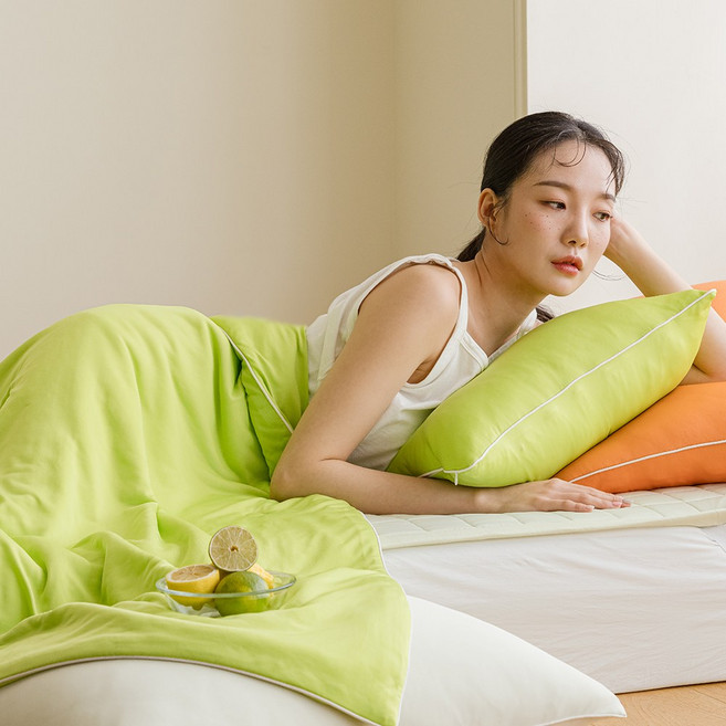 냉감 여름 쿨 베개커버 2p, 네온 라임