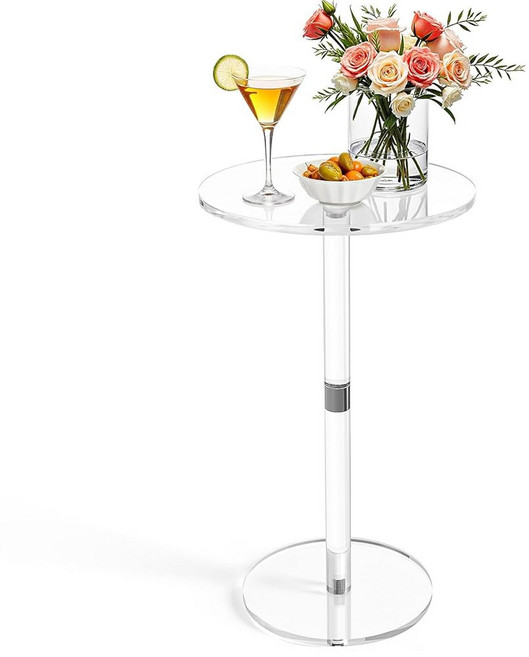 Cilinta 30cm(11.8인치) 원형 투명 아크릴 엔드 테이블 - 거실 침실 사무실 실외를 위한 현대적이고 작은 공간 사이드 테이블 | 견고하고 쉬운 설치 다용도