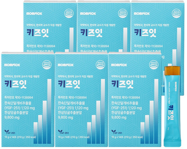 맘픽 키즈잇 한삼덩굴 환삼덩굴 추출분말 율초 식약청 HACCP 인증 젤리 스틱, 6세트, 14회분